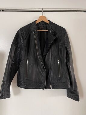 Quince Black Leather Asymmetric Moto Jacket